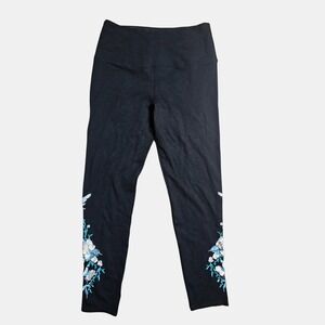 Athena Marie‎ Floral Embroidered Ankle Leggings L Rayon Blend Athleisure Yoga